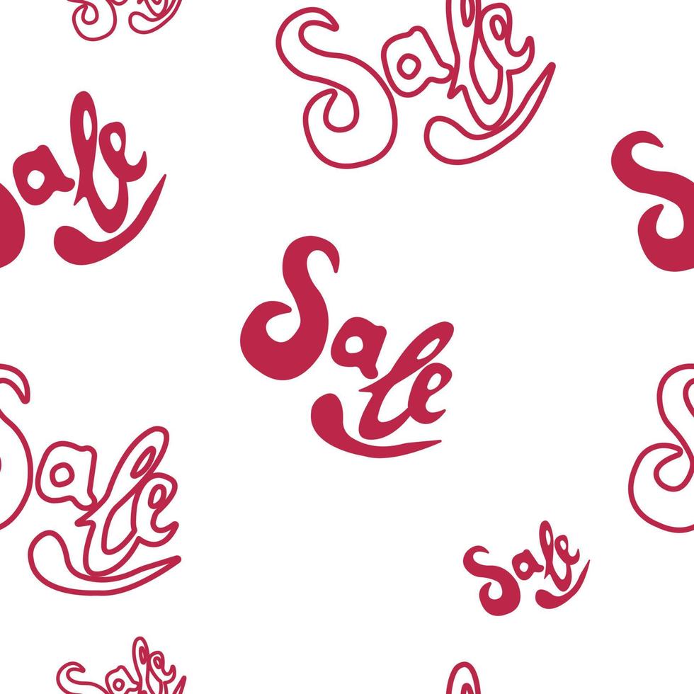 Seamless pattern with Handwritten inscription Sale. Red Lettering on white. Vector illustration.