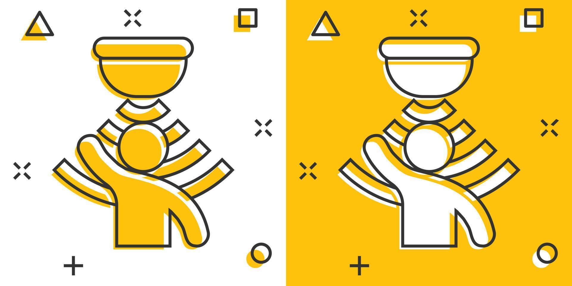 Motion sensor icon in comic style. Sensor waves with man vector cartoon illustration pictogram. People security connection business concept splash effect.