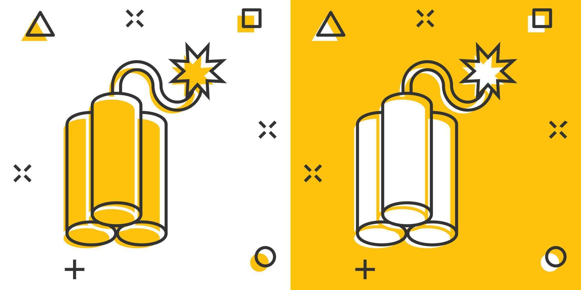 Bomb icon in comic style. Dynamite cartoon vector illustration on white isolated background. C4 tnt splash effect business concept.