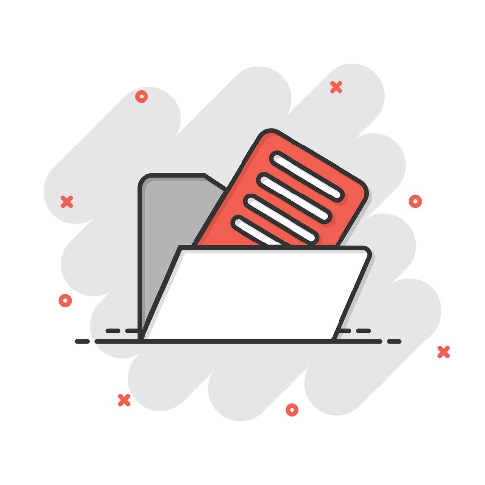 File folder icon in comic style. Documents archive cartoon vector illustration on isolated background. Storage splash effect business concept.
