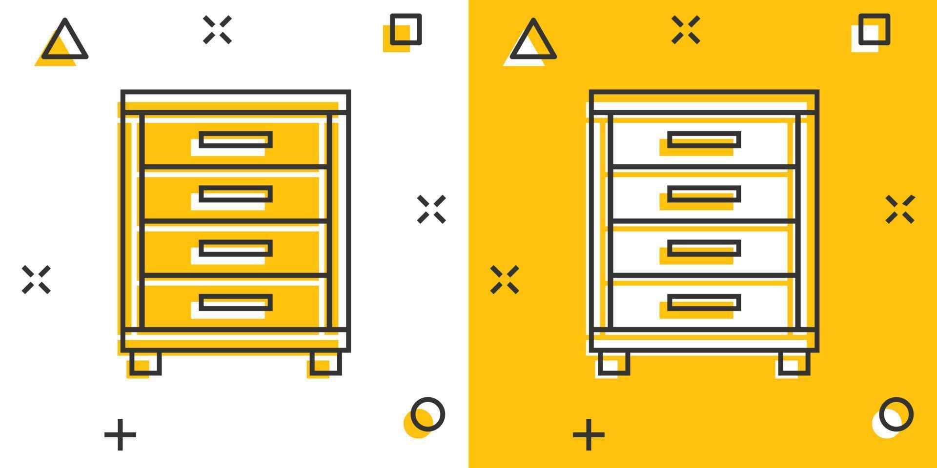 icono de armario de dibujos animados de vector en estilo cómico. pictograma de ilustración de signo de muebles. concepto de efecto de salpicadura de negocio de gabinete.