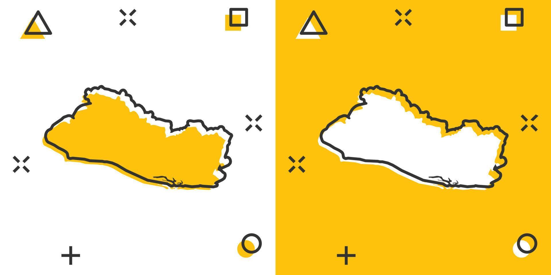 icono de mapa de el salvador de dibujos animados vectoriales en estilo cómico. pictograma de ilustración de signo de el salvador. concepto de efecto de salpicadura de negocio de mapa de cartografía. vector