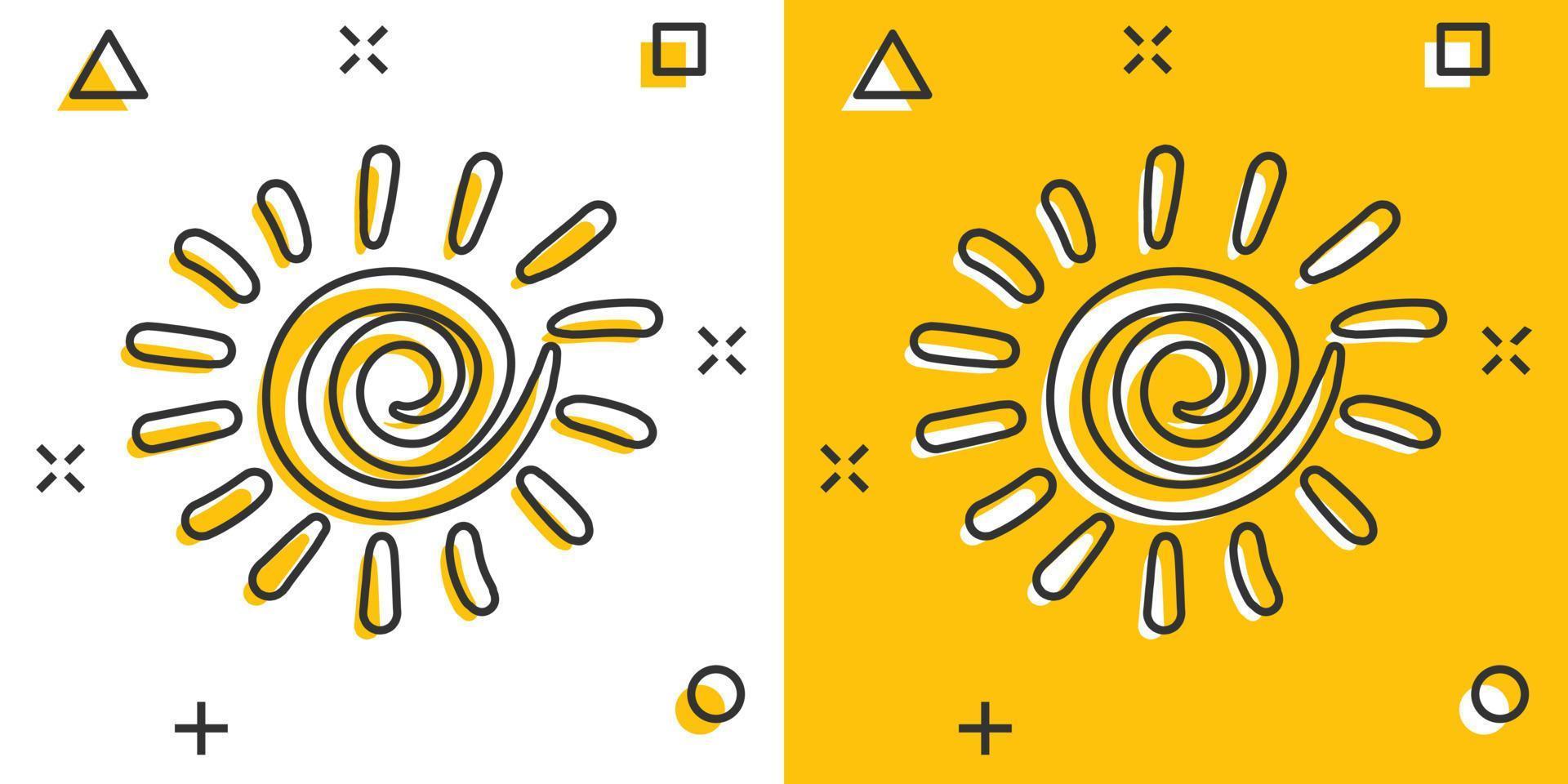 icono de sol dibujado a mano de dibujos animados vectoriales en estilo cómico. pictograma de ilustración de garabato de dibujo de sol. concepto de efecto de salpicadura de negocio de sol dibujado a mano. vector