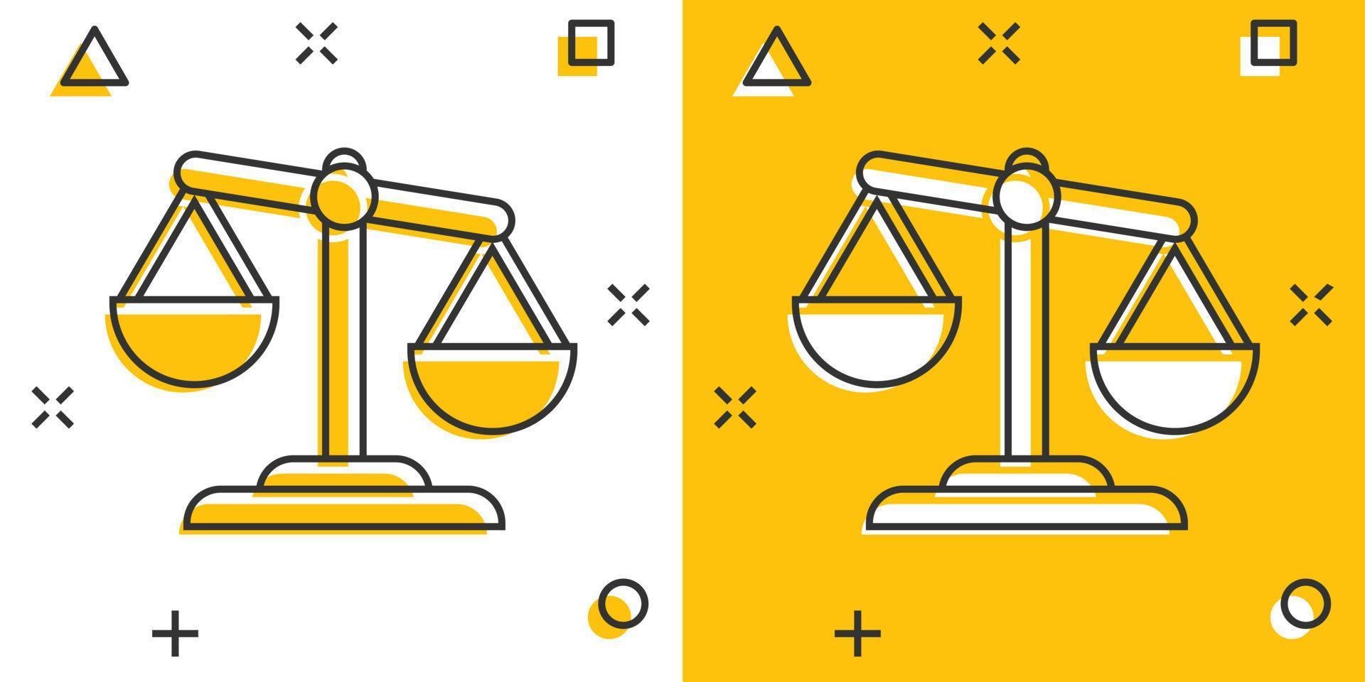 Scale comparison icon in comic style. Balance weight vector cartoon illustration pictogram