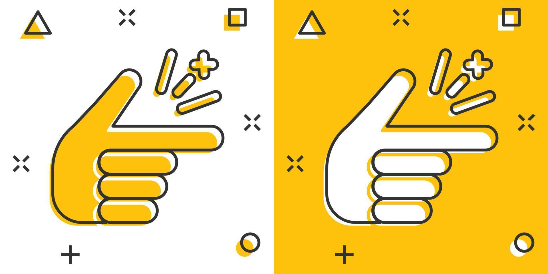 icono de chasquido de dedo en estilo cómico. pictograma de ilustración de dibujos animados de vector de expresión de dedos. efecto de salpicadura de concepto de negocio de gesto rápido.