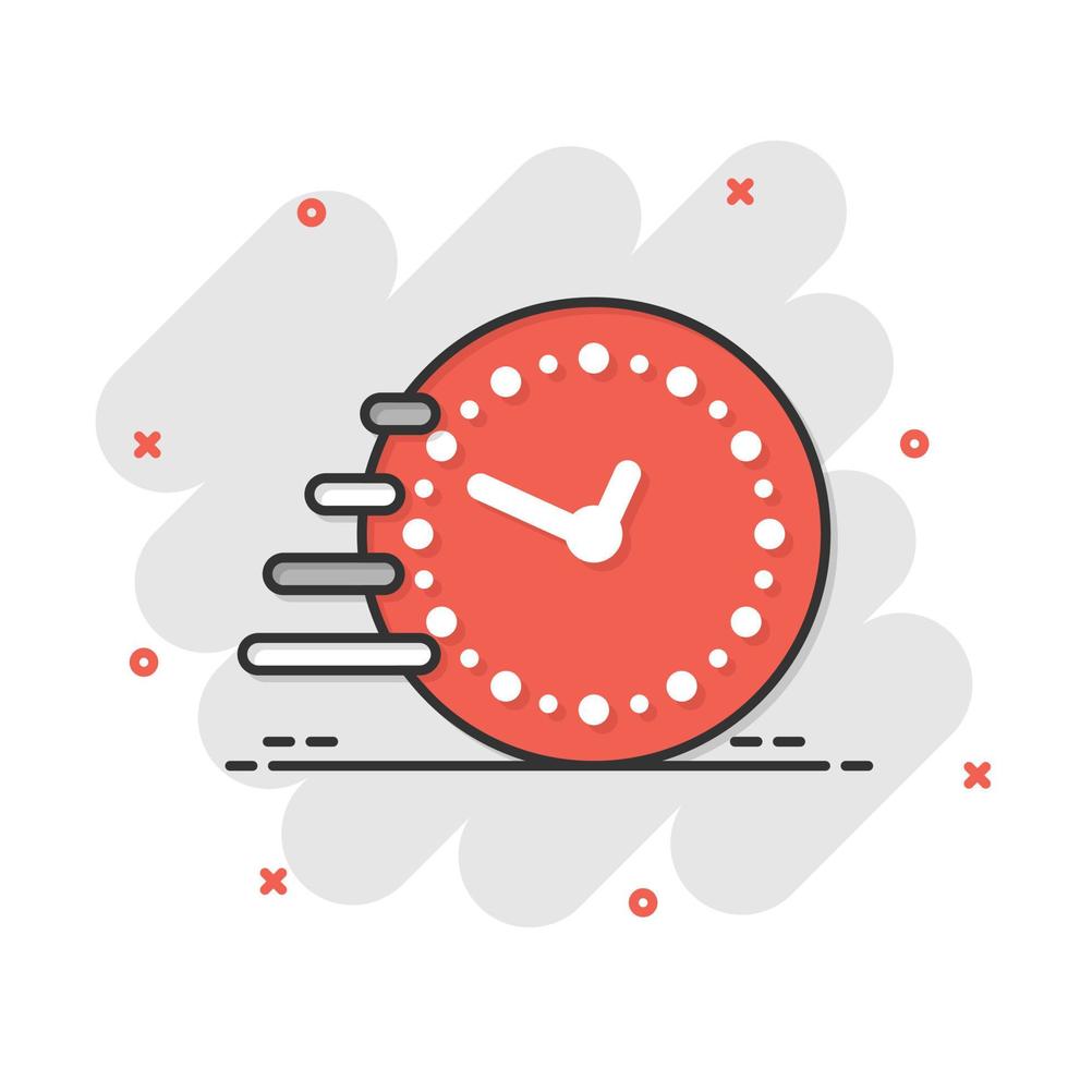 icono de reloj en estilo cómico. ver ilustración de vector de dibujos animados sobre fondo blanco aislado. concepto de negocio de efecto de salpicadura de temporizador.