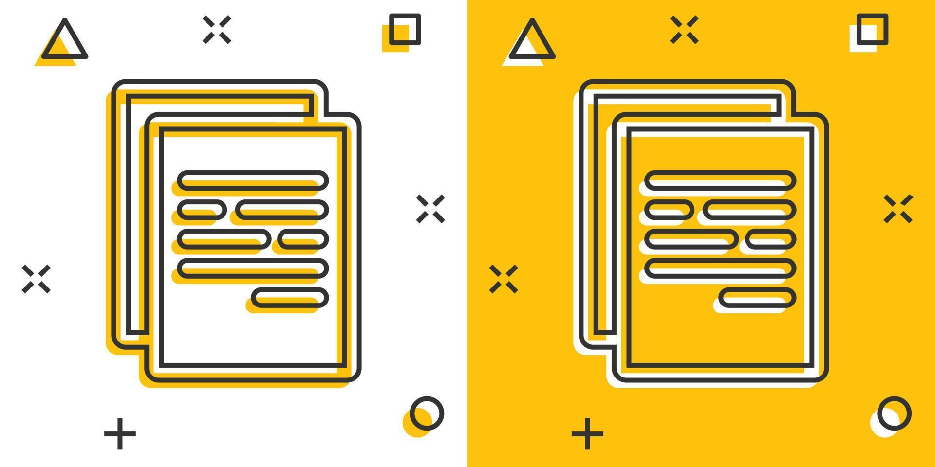 Vector cartoon document icon in comic style. Paper page sign illustration pictogram. Note business splash effect concept.