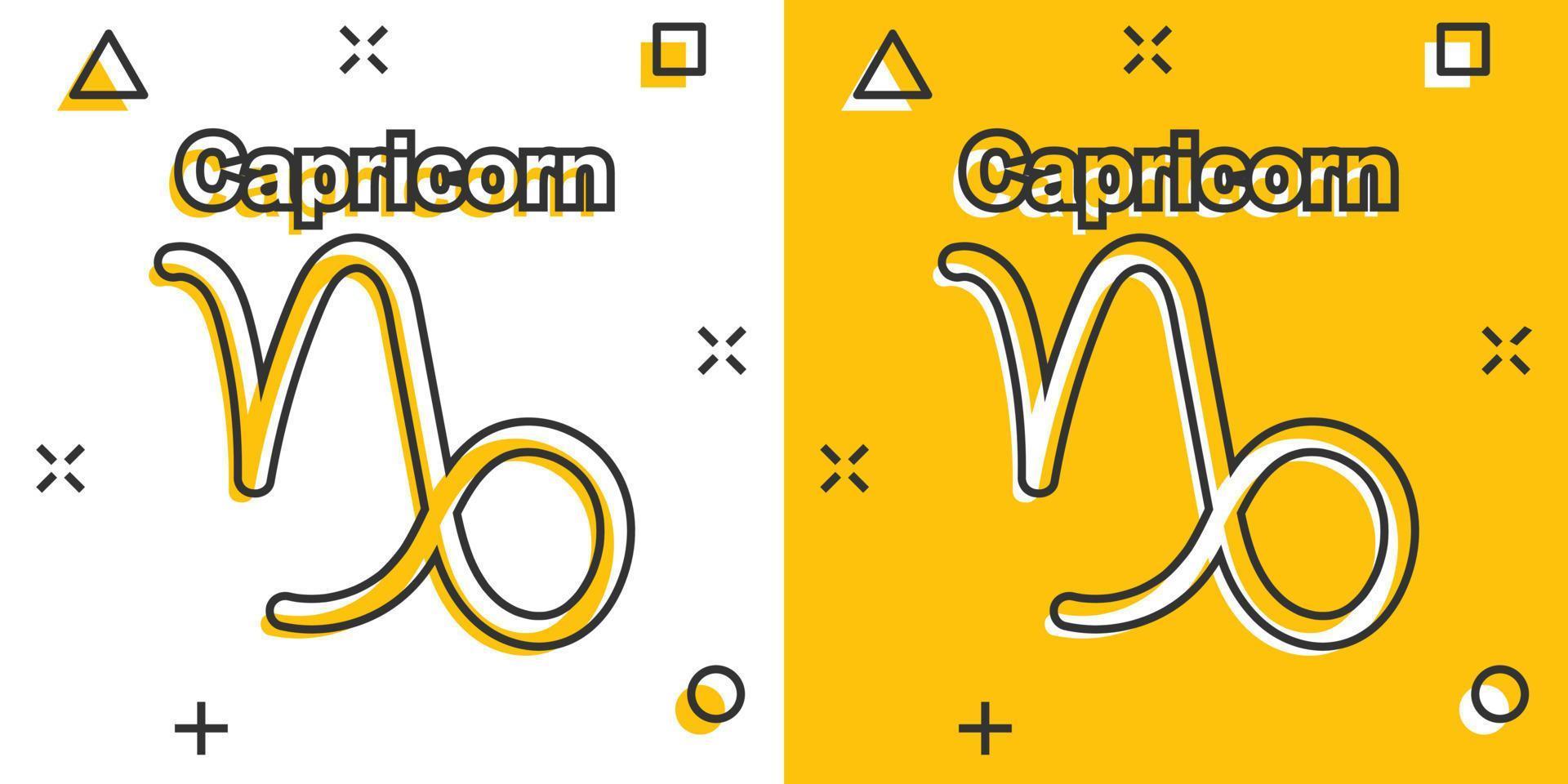 Vector cartoon capricorn zodiac icon in comic style. Astrology sign illustration pictogram. Capricorn horoscope business splash effect concept.