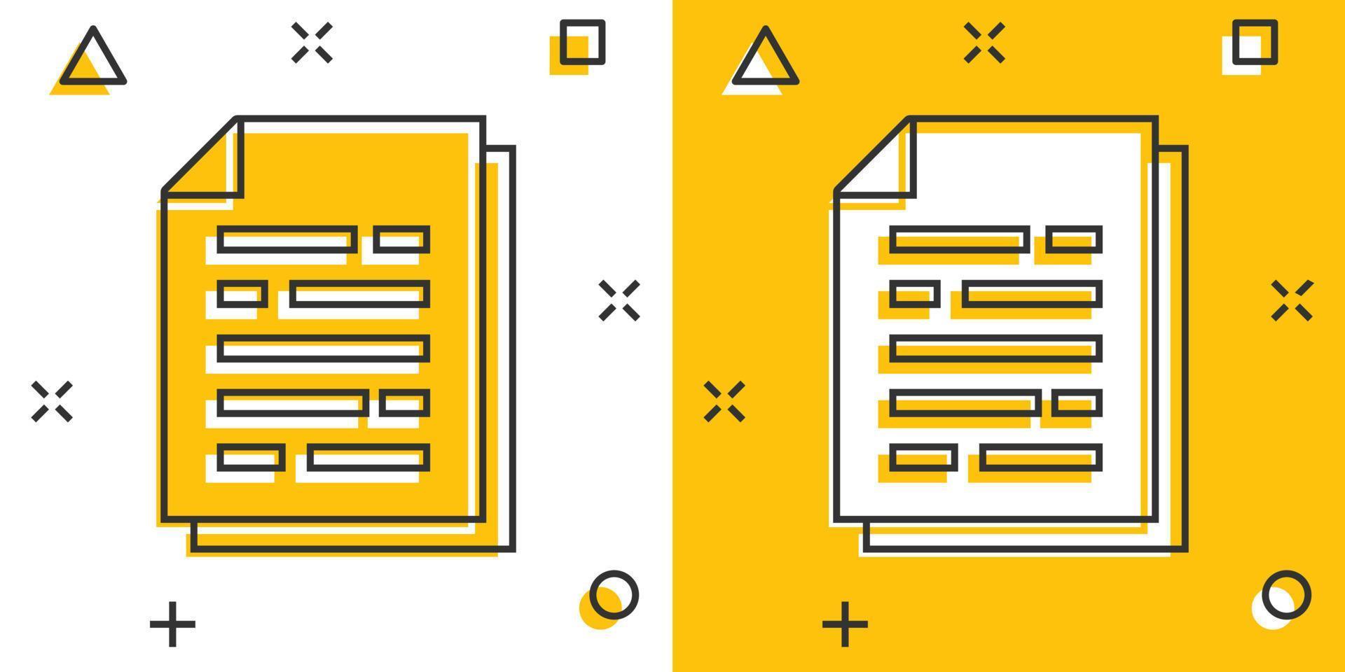 Vector cartoon document paper icon in comic style. Terms sheet concept illustration pictogram. Document analytics business splash effect concept.