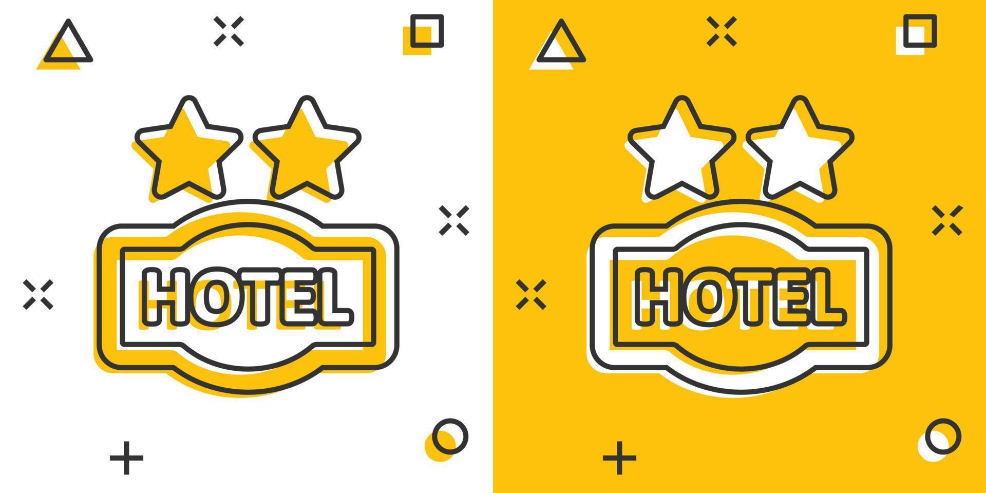 Hotel 2 stars sign icon in comic style. Inn cartoon vector illustration on white isolated background. Hostel room information splash effect business concept.