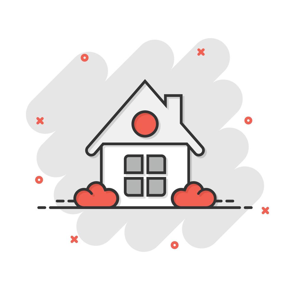 Building icon in comic style. Home cartoon vector illustration on white isolated background. House splash effect business concept.