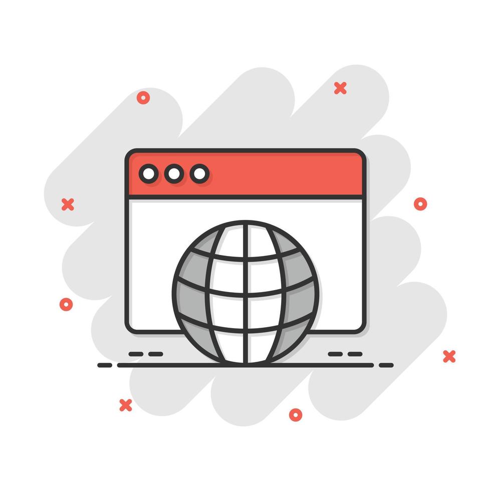 Website domain icon in comic style. Global internet address cartoon vector illustration on white isolated background. Server splash effect business concept.
