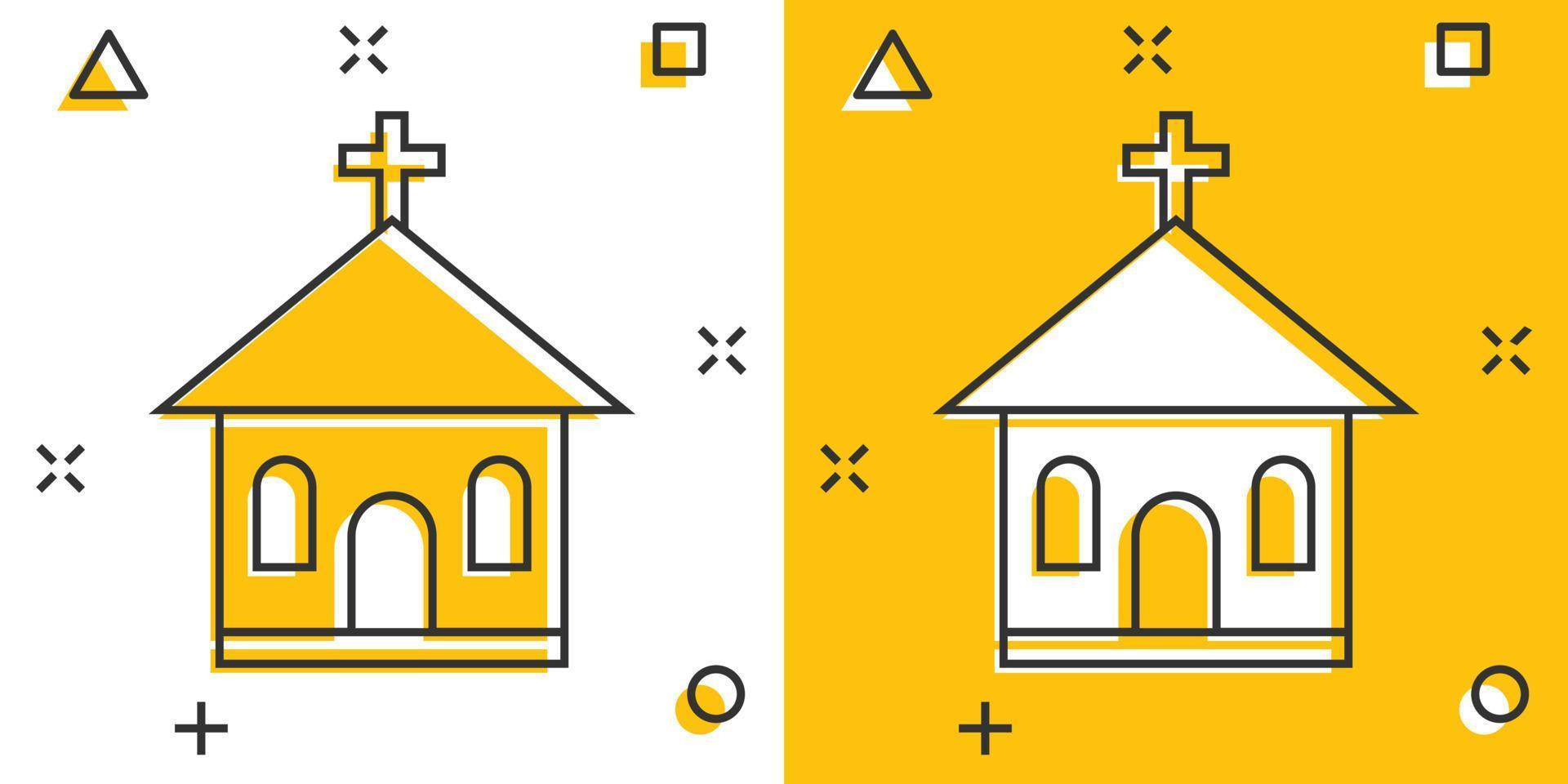 icono del santuario de la iglesia de dibujos animados vectoriales en estilo cómico. pictograma de ilustración de signo de capilla. concepto de efecto de salpicadura de negocio de la iglesia. vector