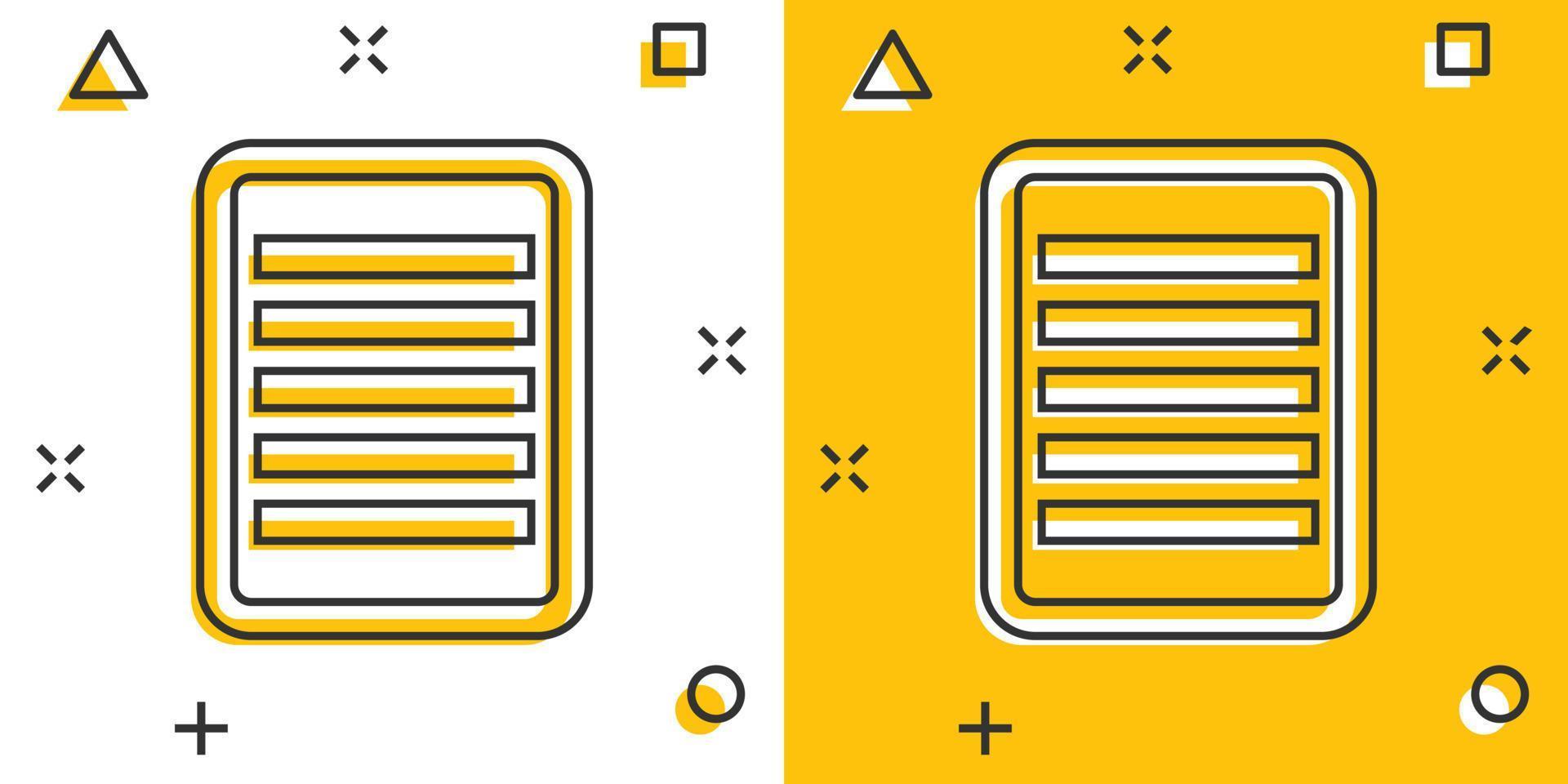 Vector cartoon document icon in comic style. Note sign illustration pictogram. Notebook business splash effect concept.