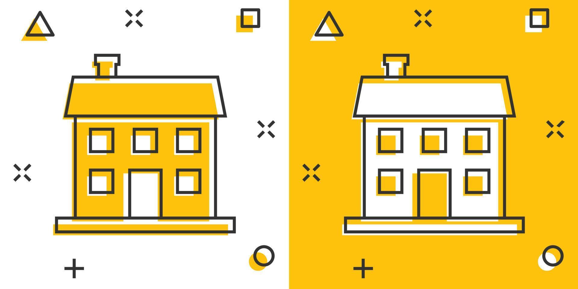 icono de la casa de dibujos animados vectoriales en estilo cómico. pictograma de ilustración de signo de construcción. concepto de efecto de salpicadura de negocio de casa. vector