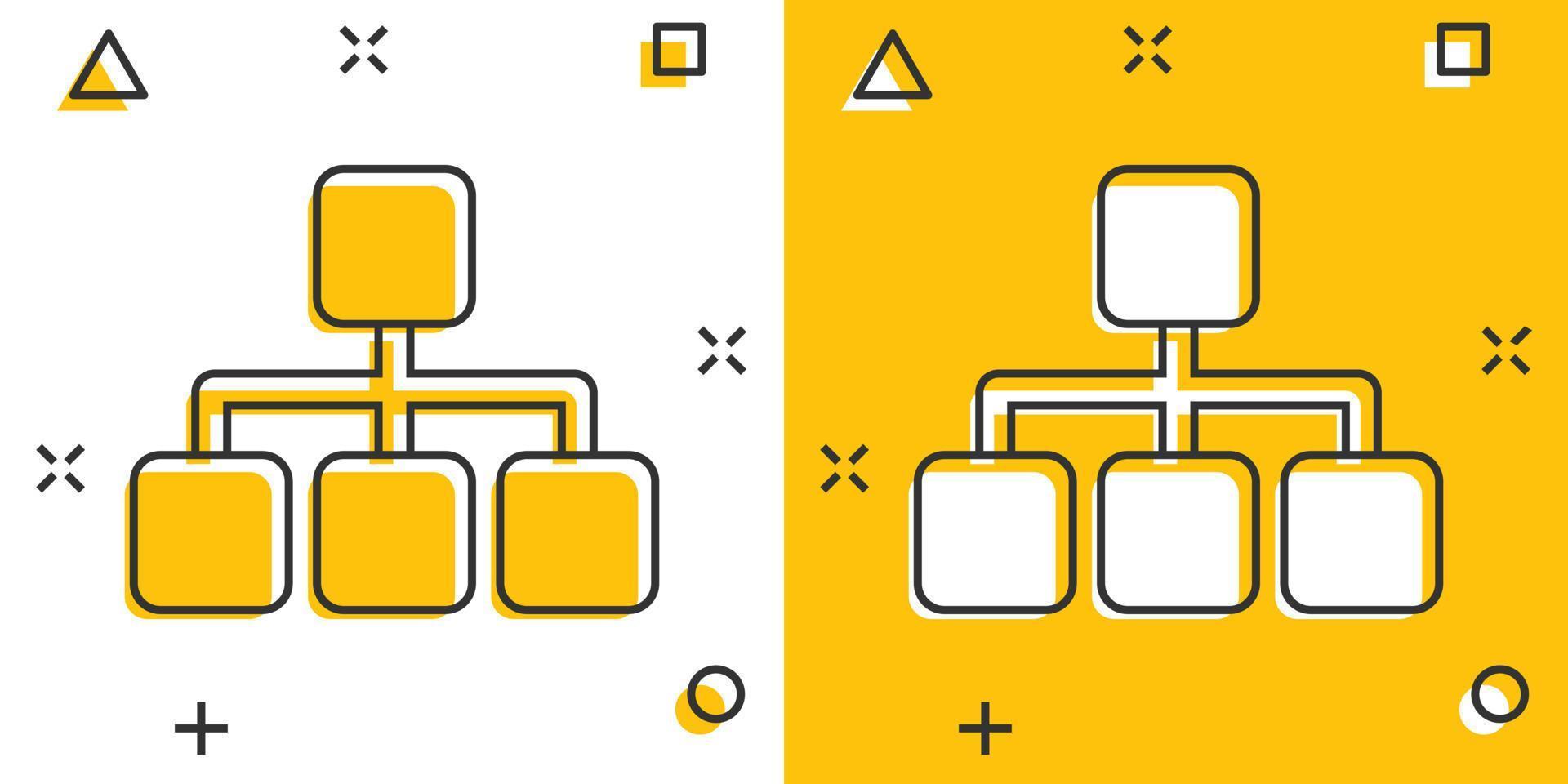 icono de diagrama de estructura de dibujos animados vectoriales en estilo cómico. pictograma de ilustración de signo de organización de gráfico. concepto de efecto de salpicadura de negocio de estructura. vector