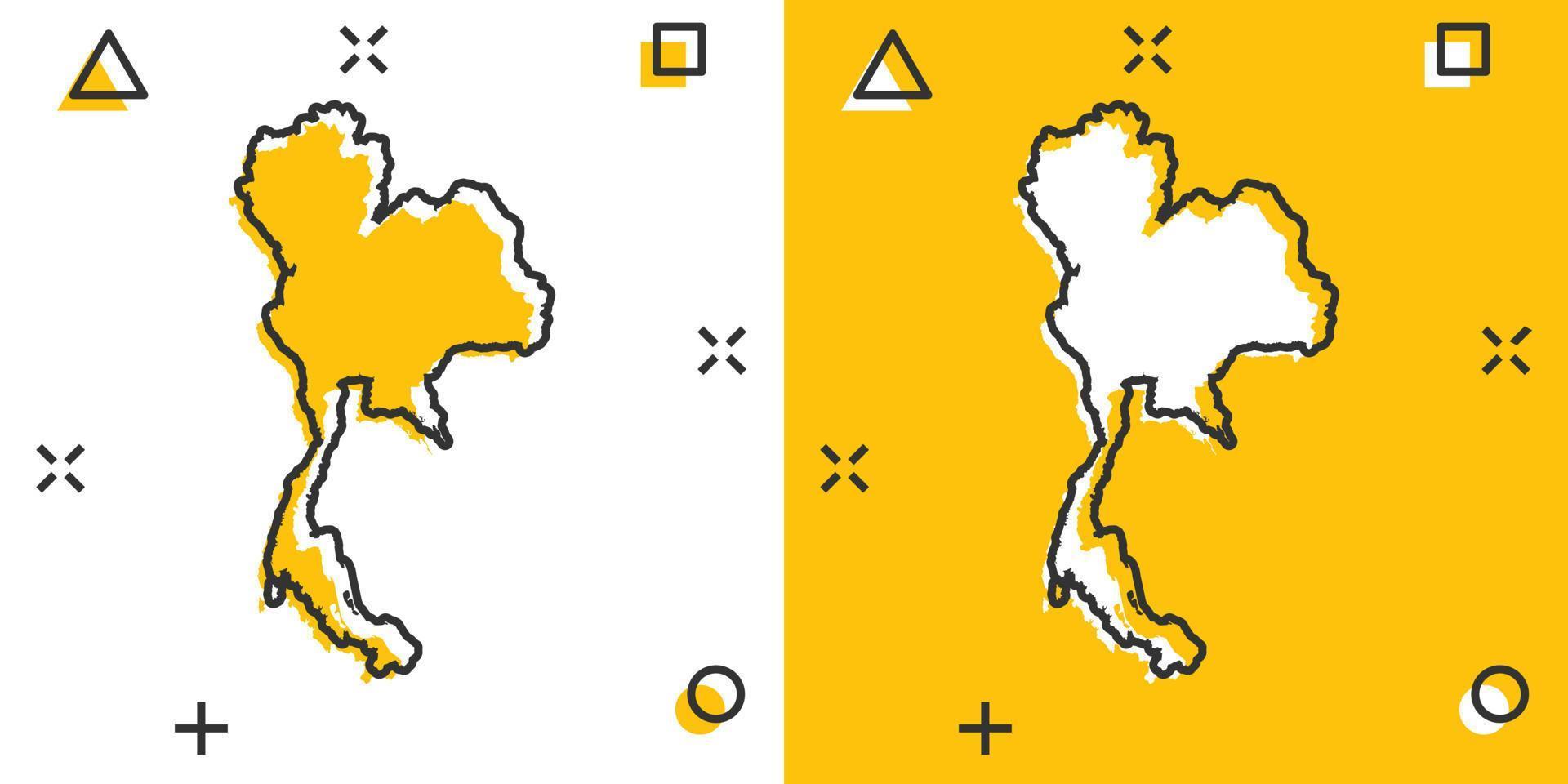 icono de mapa de Tailandia de dibujos animados vectoriales en estilo cómico. pictograma de ilustración de signo de Tailandia. concepto de efecto de salpicadura de negocio de mapa de cartografía. vector