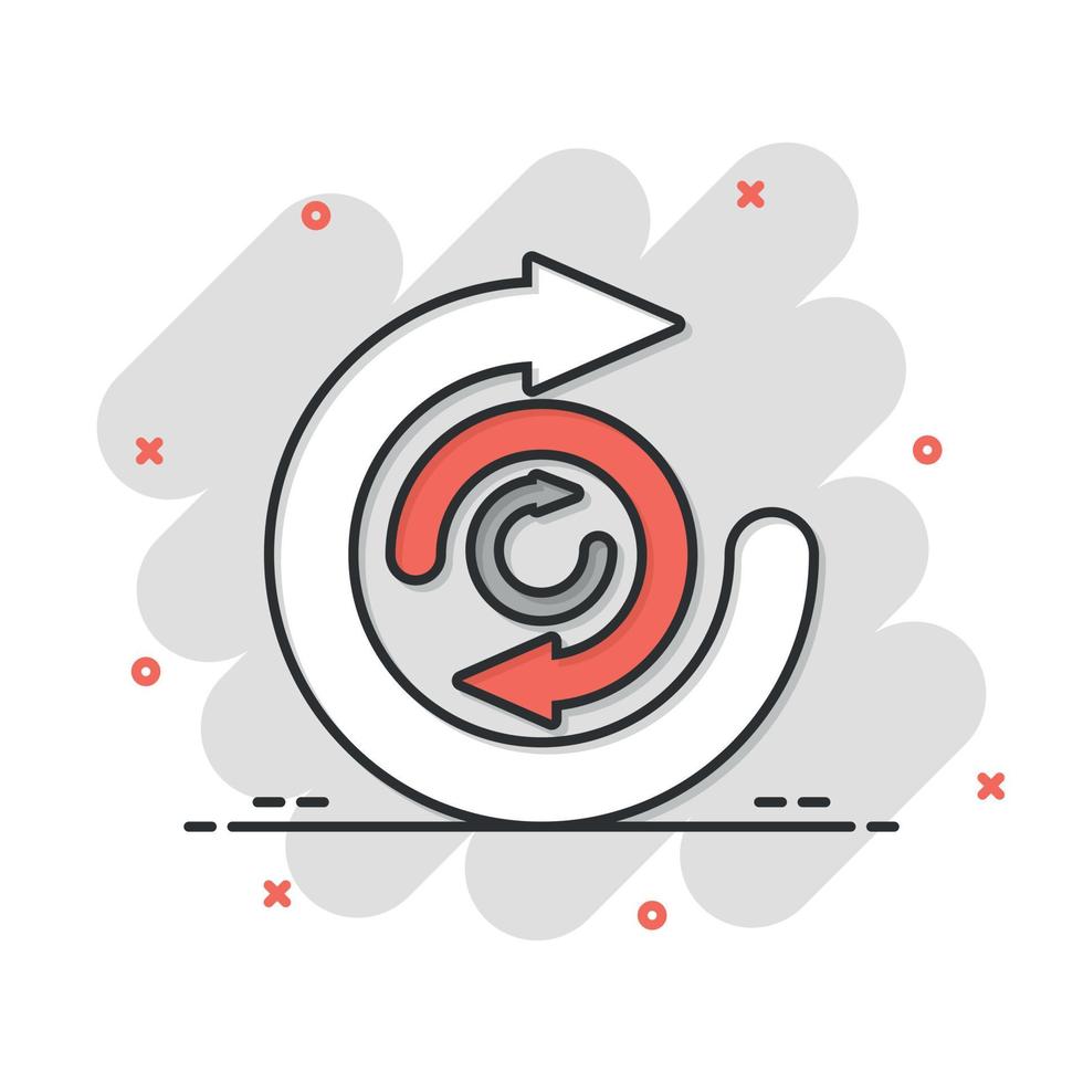 Arrow cycle icon in comic style. Recycle eco cartoon vector illustration on white isolated background. Balance splash effect business concept.