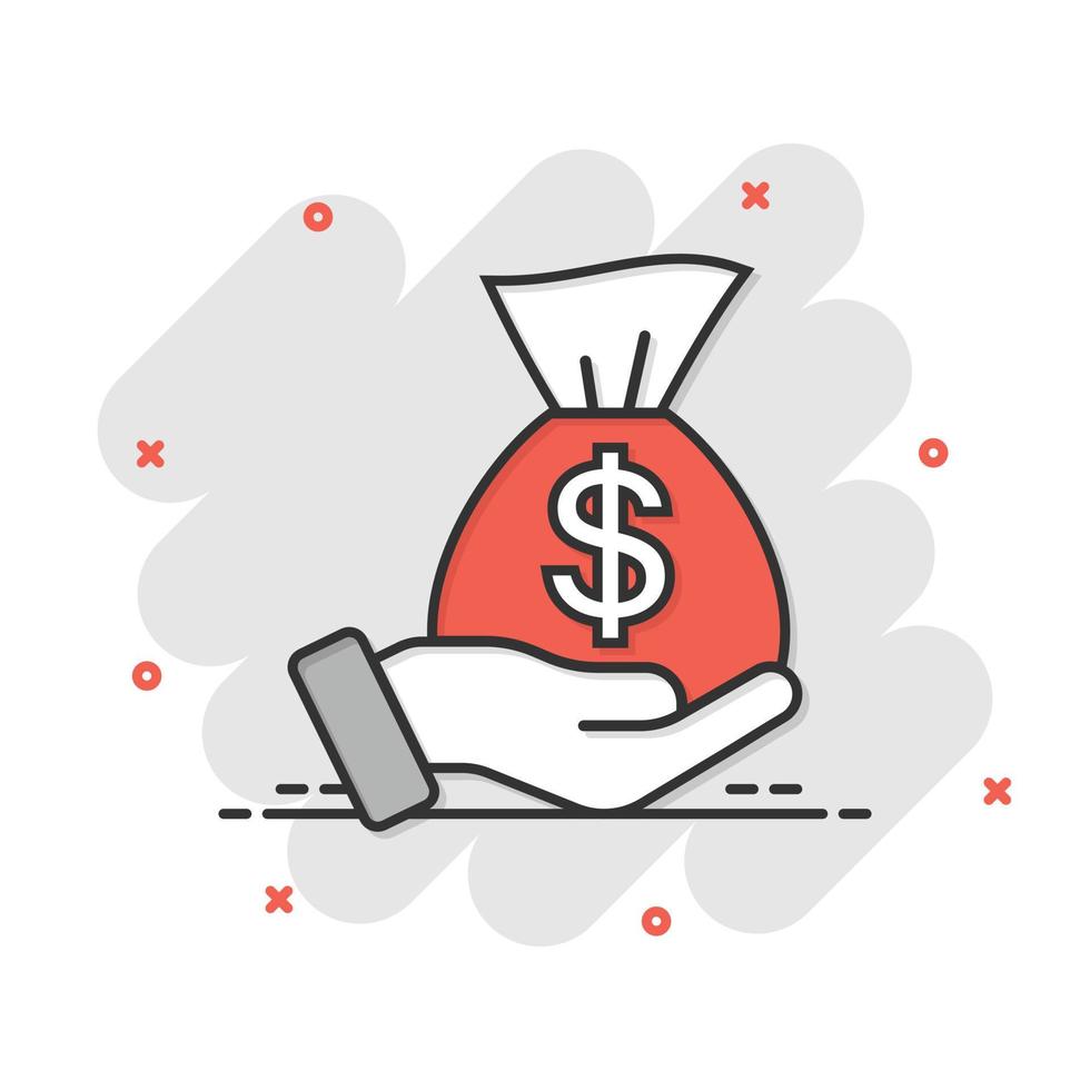 Remuneration icon in comic style. Money in hand cartoon vector illustration on white isolated background. Banknote payroll splash effect business concept.