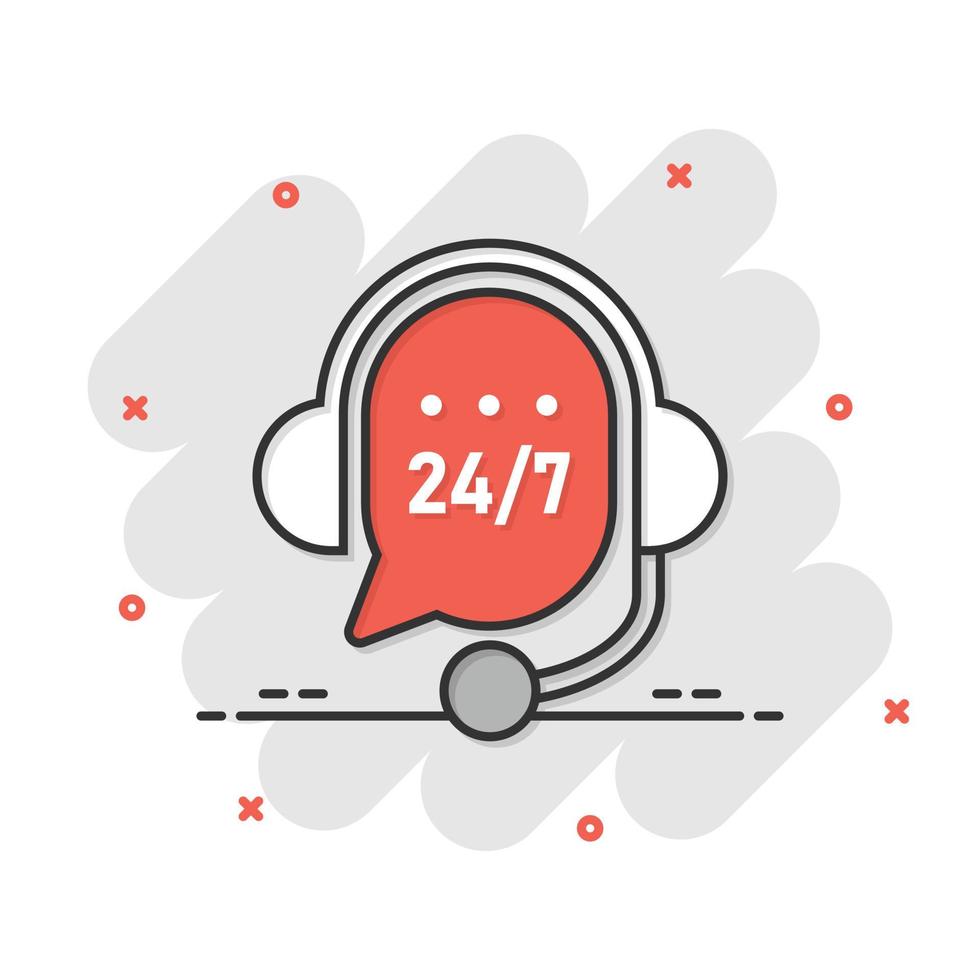 Helpdesk icon in comic style. Headphone cartoon vector illustration on white isolated background. Chat operator splash effect business concept.
