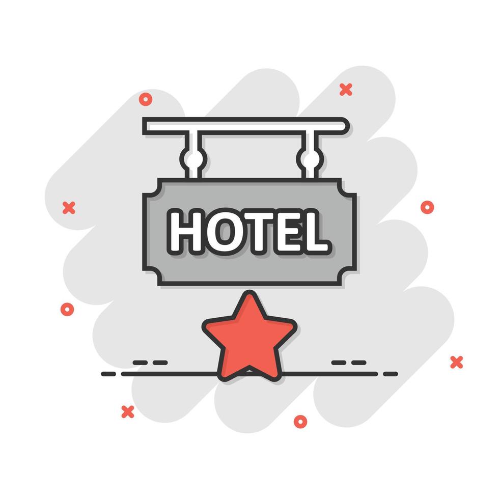 Hotel 1 star sign icon in comic style. Inn cartoon vector illustration on white isolated background. Hostel room information splash effect business concept.