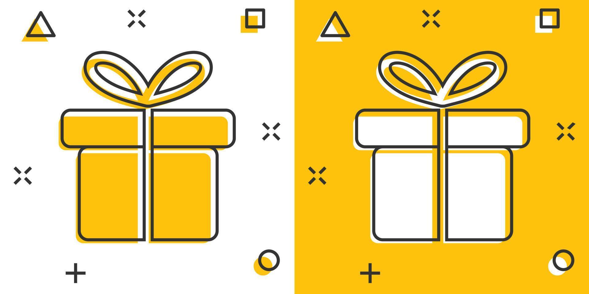 Vector cartoon gift box icon in comic style. Gift present sign illustration pictogram. Box business splash effect concept.