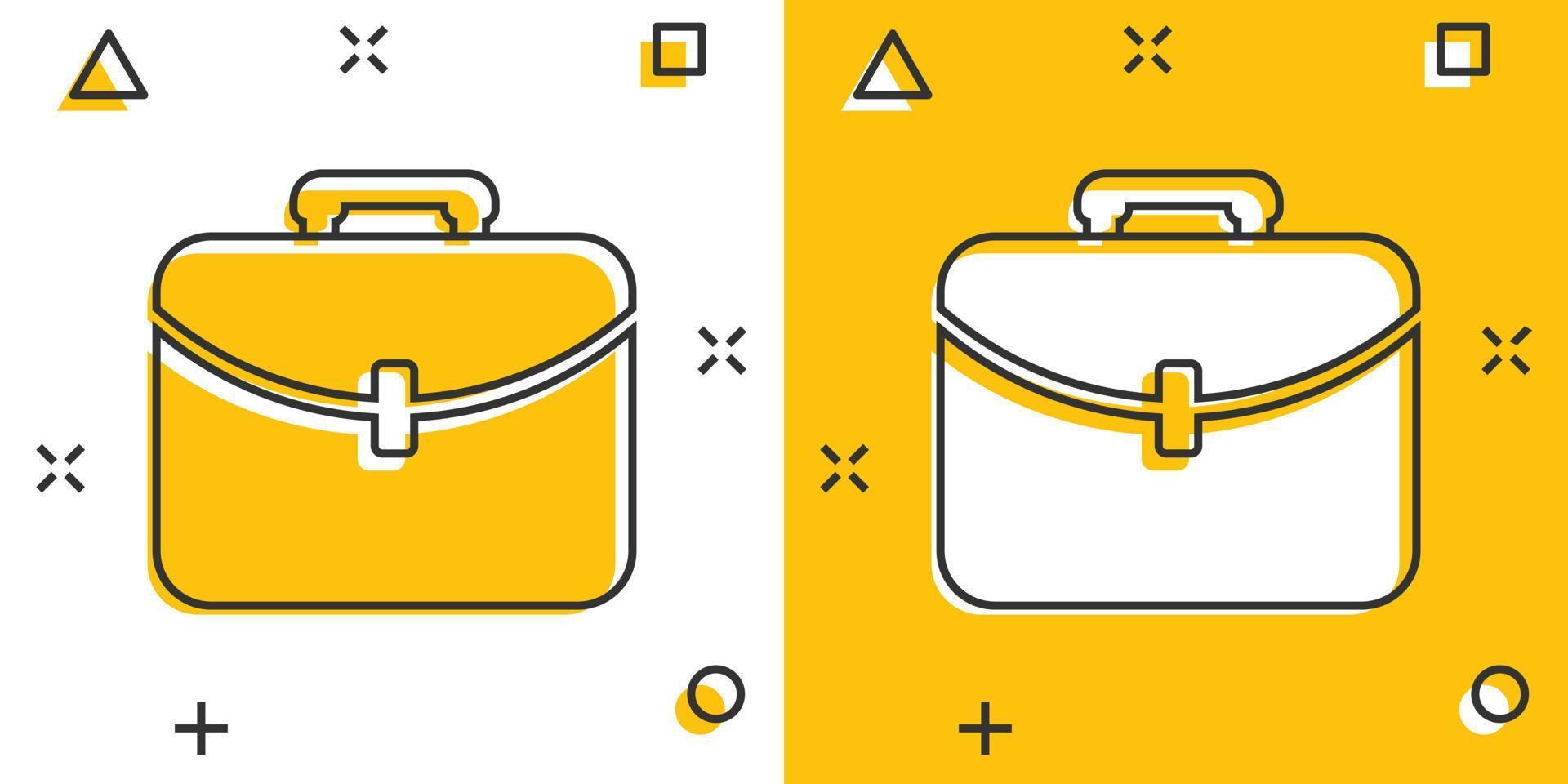 icono de maleta de dibujos animados vectoriales en estilo cómico. pictograma de ilustración de signo de bolsa de equipaje. concepto de efecto de salpicadura de negocio de caso diplomático. vector