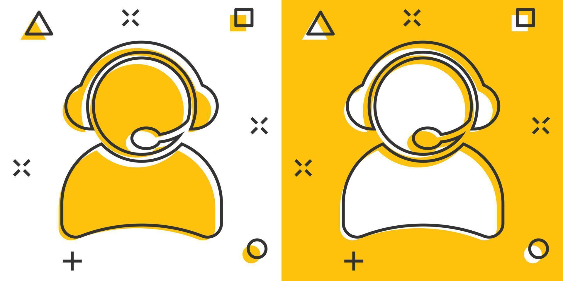 Vector cartoon operator with microphone icon in comic style. Operator ...