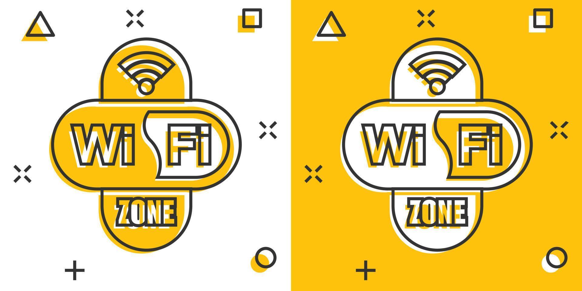 Wifi zone icon in comic style. Wi-fi wireless technology vector cartoon illustration pictogram. Network wifi business concept splash effect.