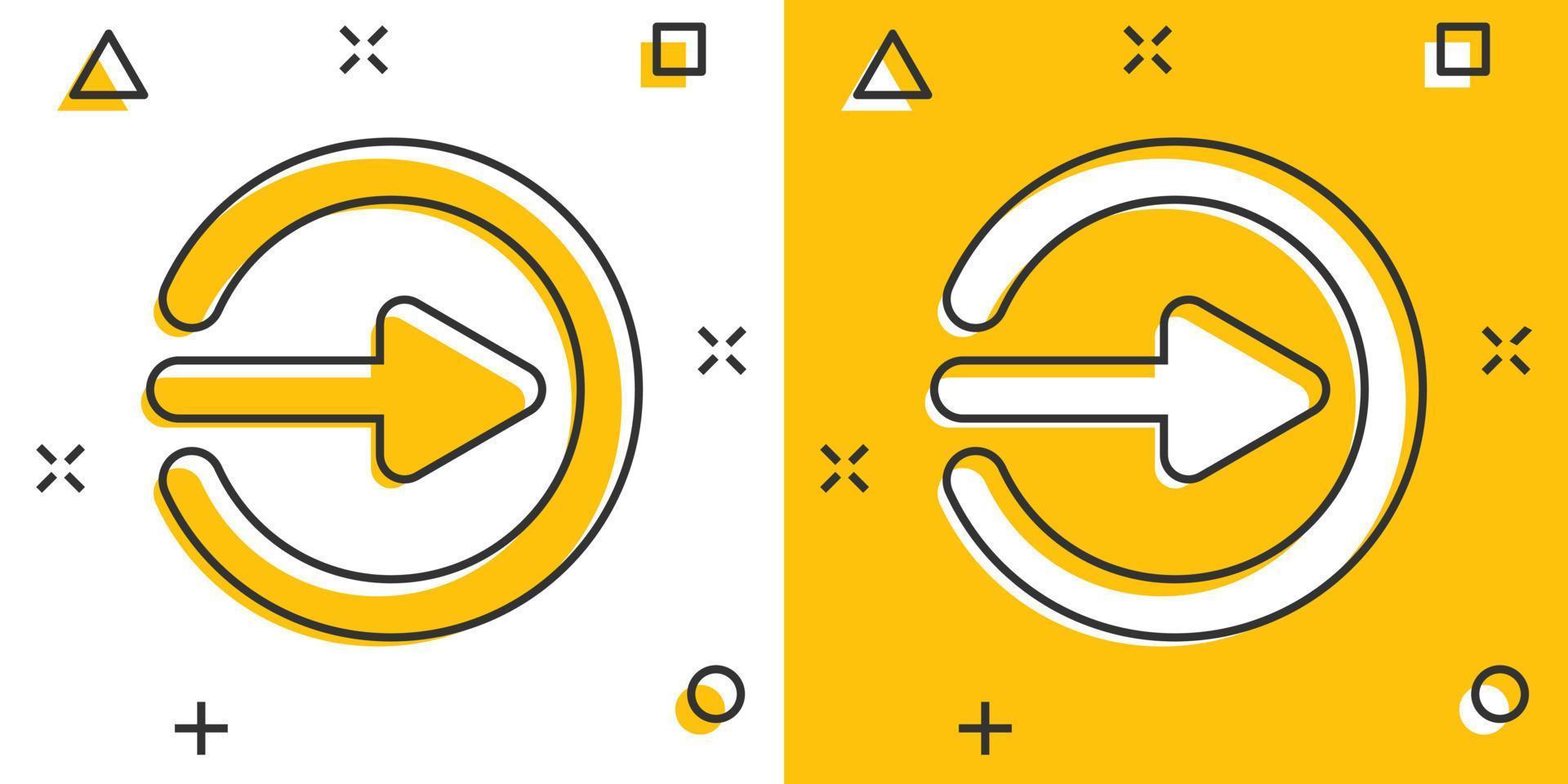 icono de inicio de sesión en estilo cómico. Ilustración de vector de dibujos animados de acceso de flecha sobre fondo blanco aislado. concepto de negocio de efecto de salpicadura de entrada de puerta.