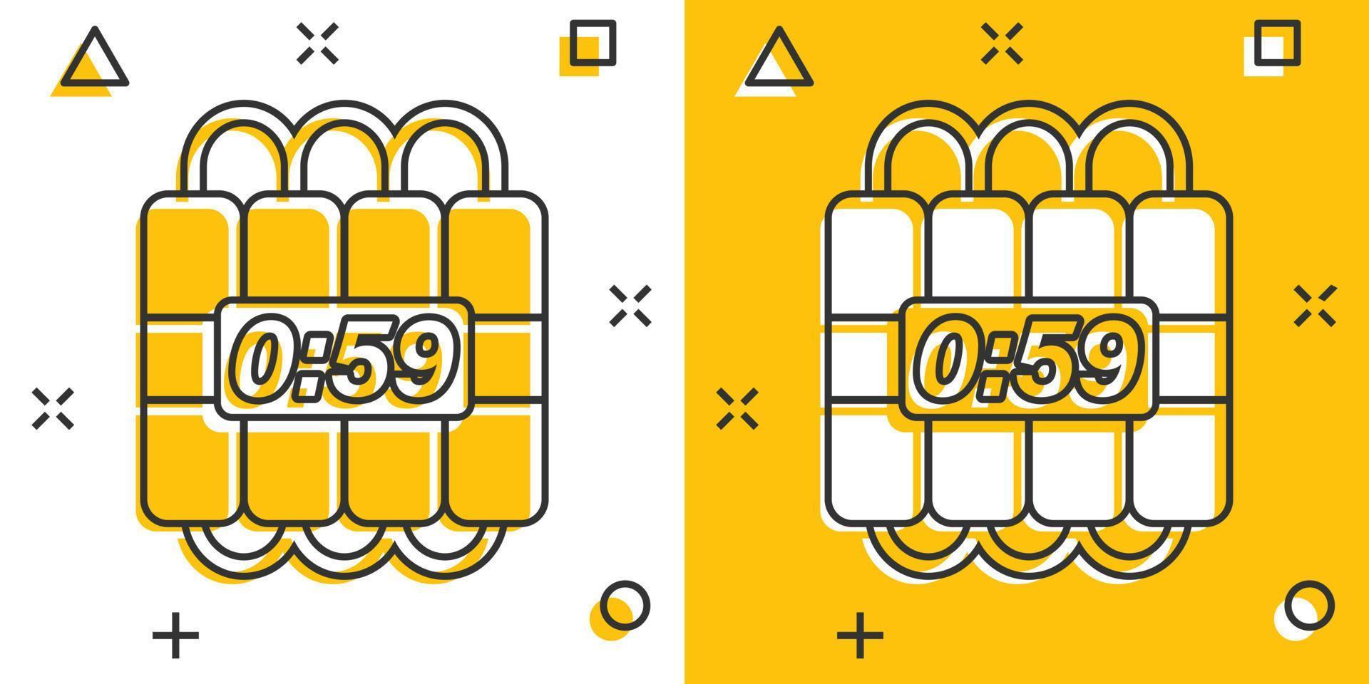 icono de bomba en estilo cómico. ilustración de vector de dibujos animados de dinamita sobre fondo blanco aislado. concepto de negocio de efecto de salpicadura c4 tnt.