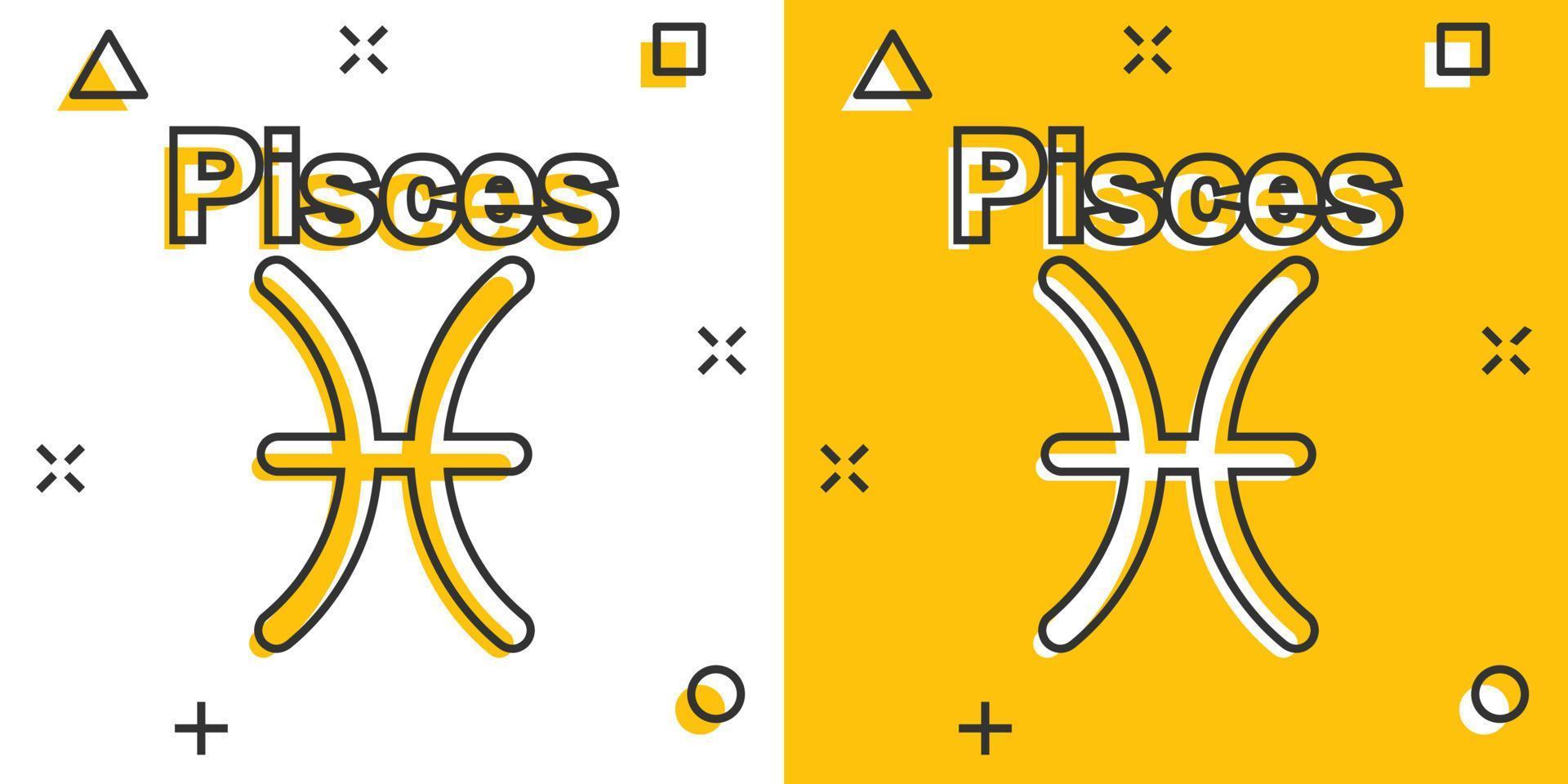 dibujos animados vectoriales piscis icono del zodiaco en estilo cómico. pictograma de ilustración de signo de astrología. concepto de efecto de salpicadura de negocio de horóscopo de piscis. vector