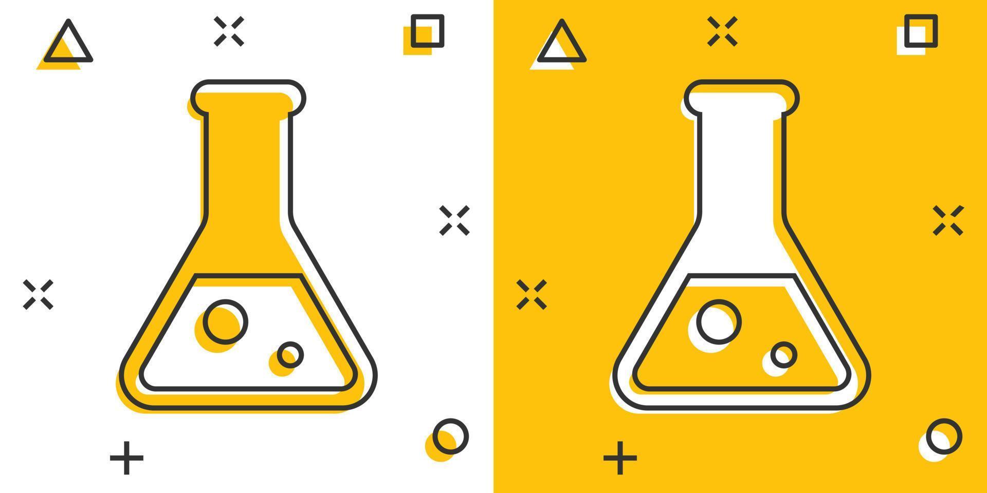 Vector cartoon chemical test tube icon in comic style. Laboratory glassware sign illustration pictogram. Flasks business splash effect concept.