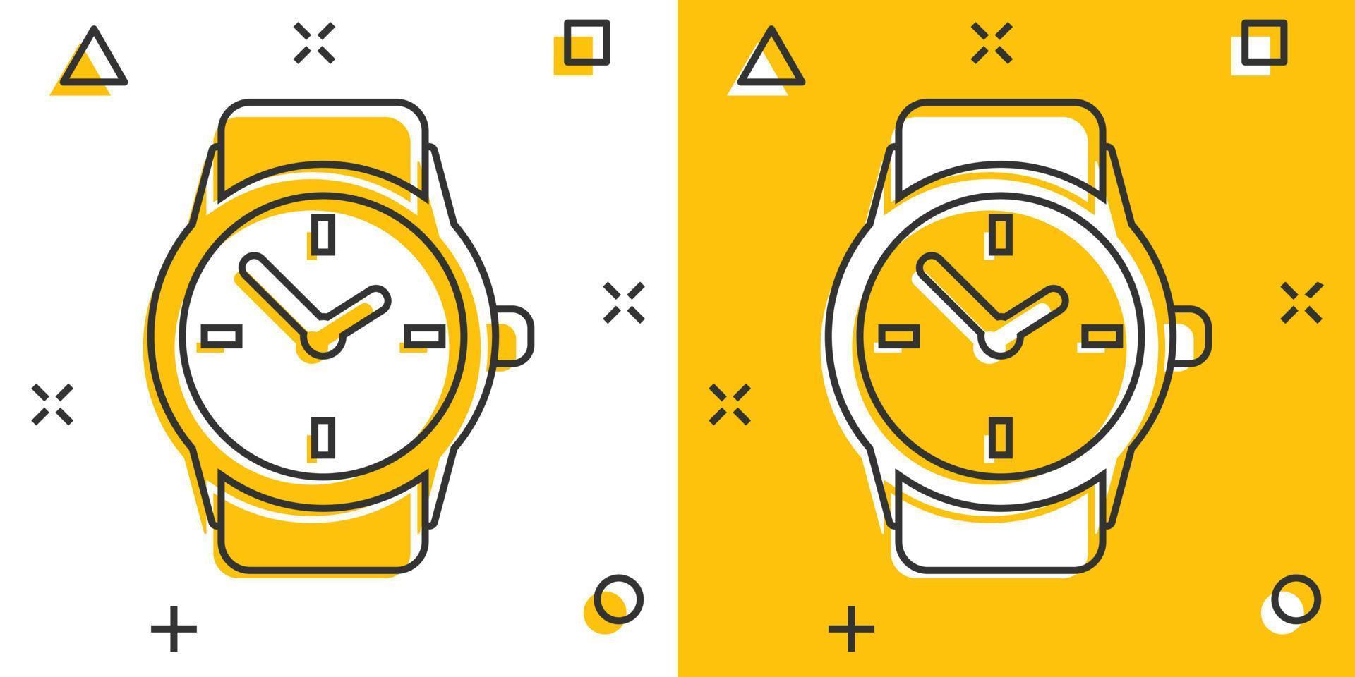 Vector cartoon watch icon in comic style. Clock sign illustration pictogram. Timer business splash effect concept.