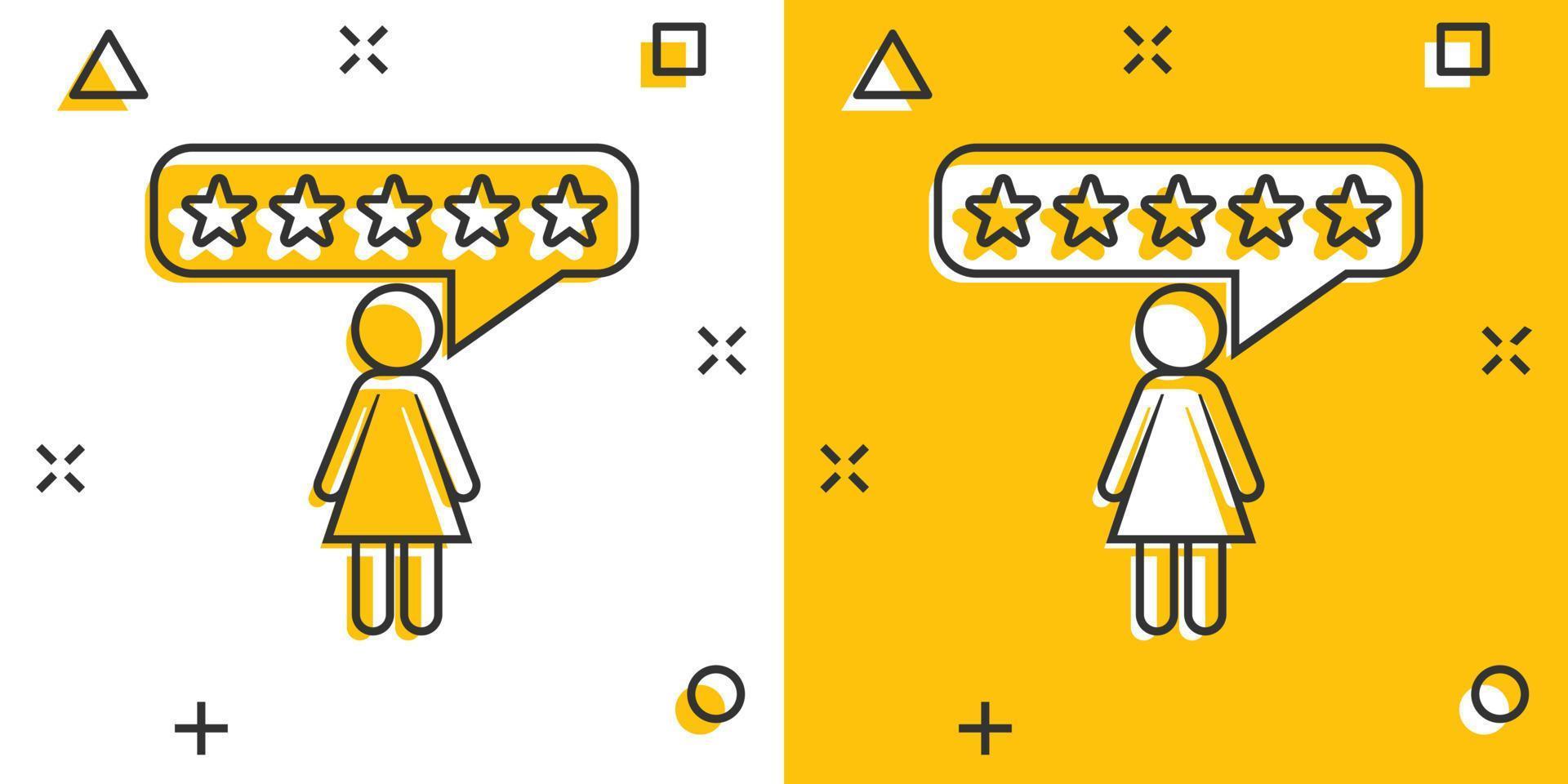 Vector cartoon customer reviews, user feedback icon in comic style. Rating sign illustration pictogram. Stars rating business splash effect concept.