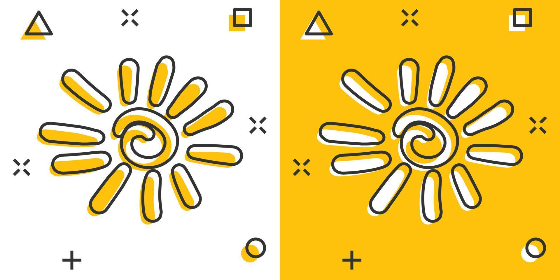 icono de sol dibujado a mano vectorial en estilo cómico. pictograma de ilustración de signo de verano. concepto de efecto de salpicadura de negocio de sol. vector