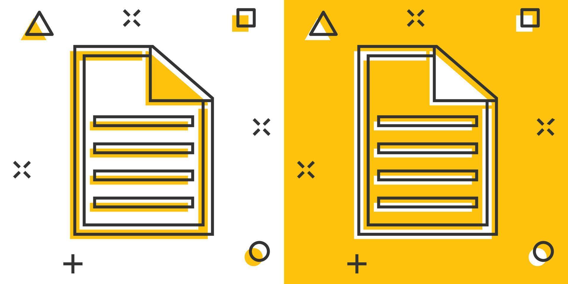 icono de documento de dibujos animados vectoriales en estilo cómico. pictograma de ilustración de signo de página de papel. tenga en cuenta el concepto de efecto de salpicadura empresarial. vector