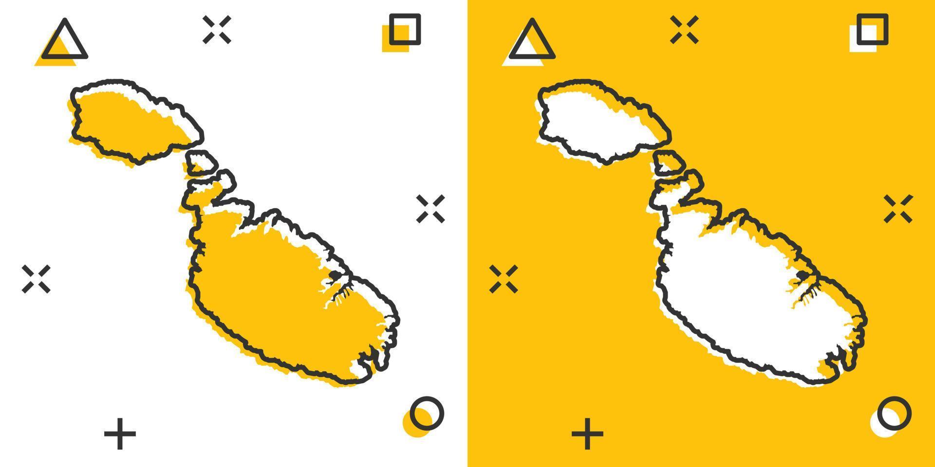 icono de mapa de malta de dibujos animados vectoriales en estilo cómico. pictograma de ilustración de signo de malta. concepto de efecto de salpicadura de negocio de mapa de cartografía. vector