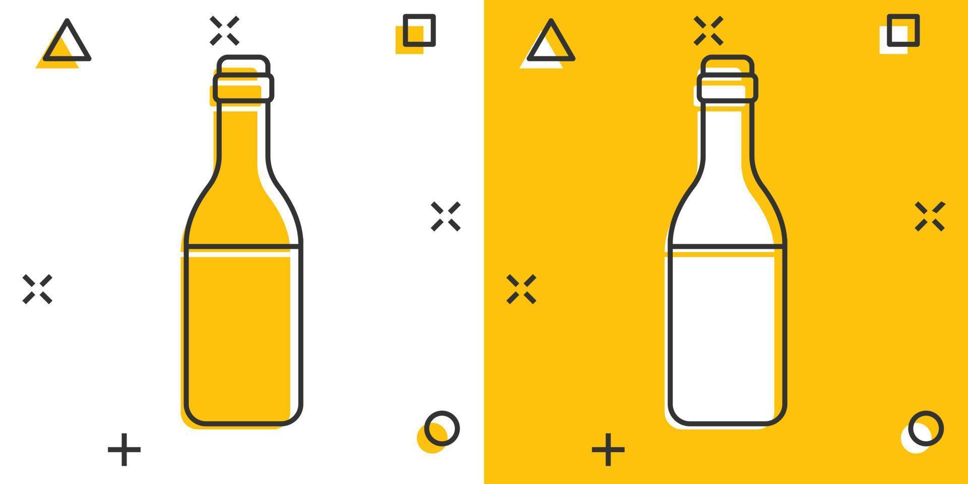 vino de dibujos animados vectoriales, icono de botella de cerveza en estilo cómico. pictograma de ilustración de concepto de botella de alcohol. cerveza, vodka, concepto de efecto de salpicadura de negocio de vino. vector