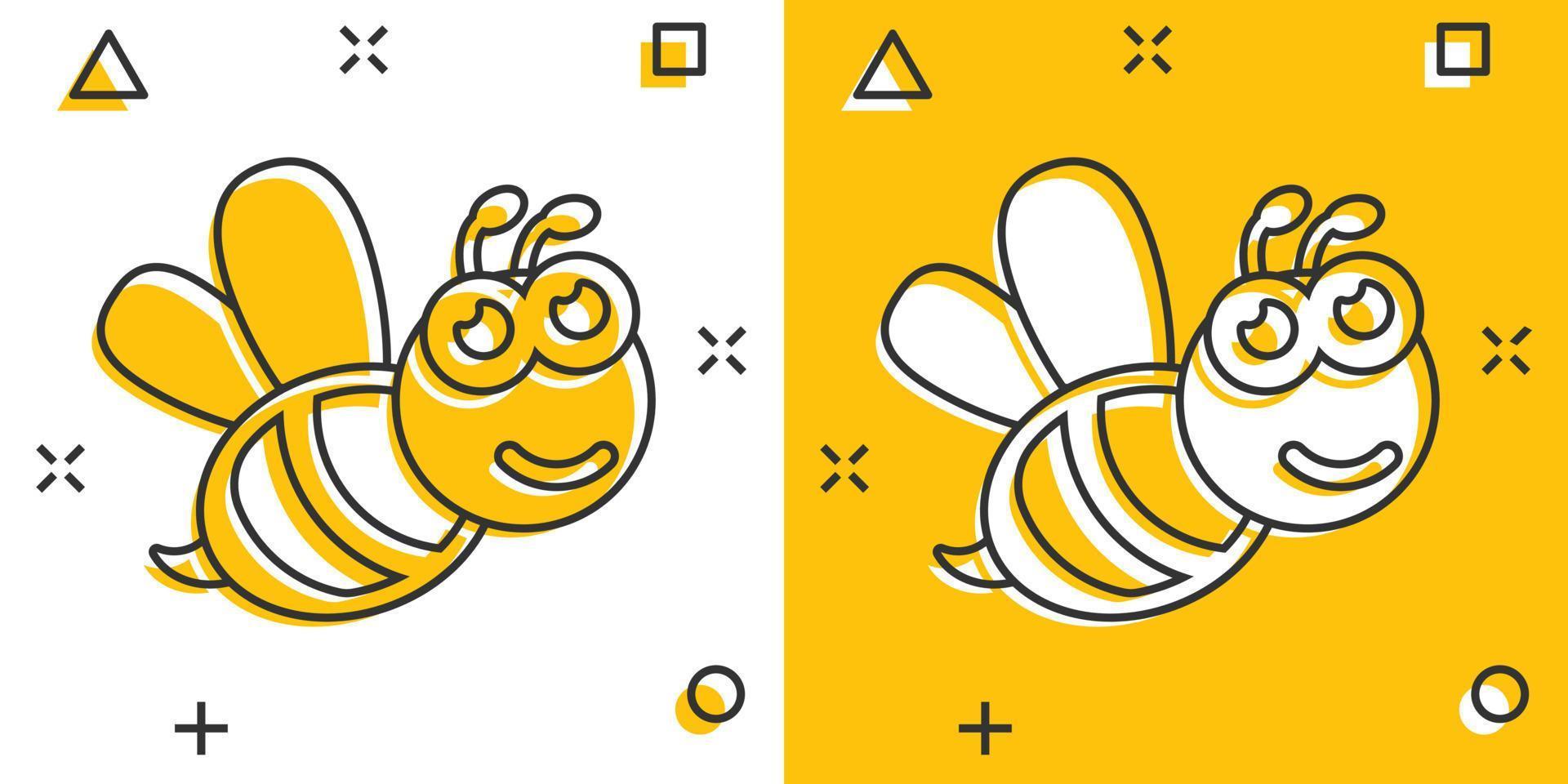 icono de abeja de dibujos animados de vector en estilo cómico. Pictograma de ilustración de concepto de insecto avispa. concepto de efecto de salpicadura de negocio de abejas.