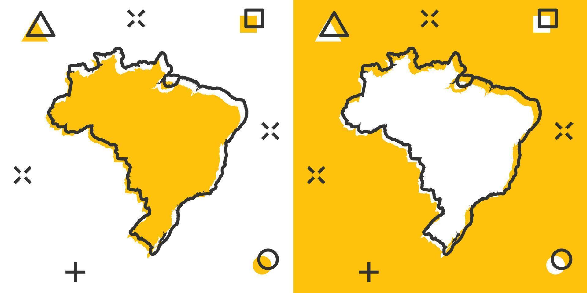 icono de mapa de brasil de dibujos animados vectoriales en estilo cómico. pictograma de ilustración de signo de brasil. concepto de efecto de salpicadura de negocio de mapa de cartografía. vector