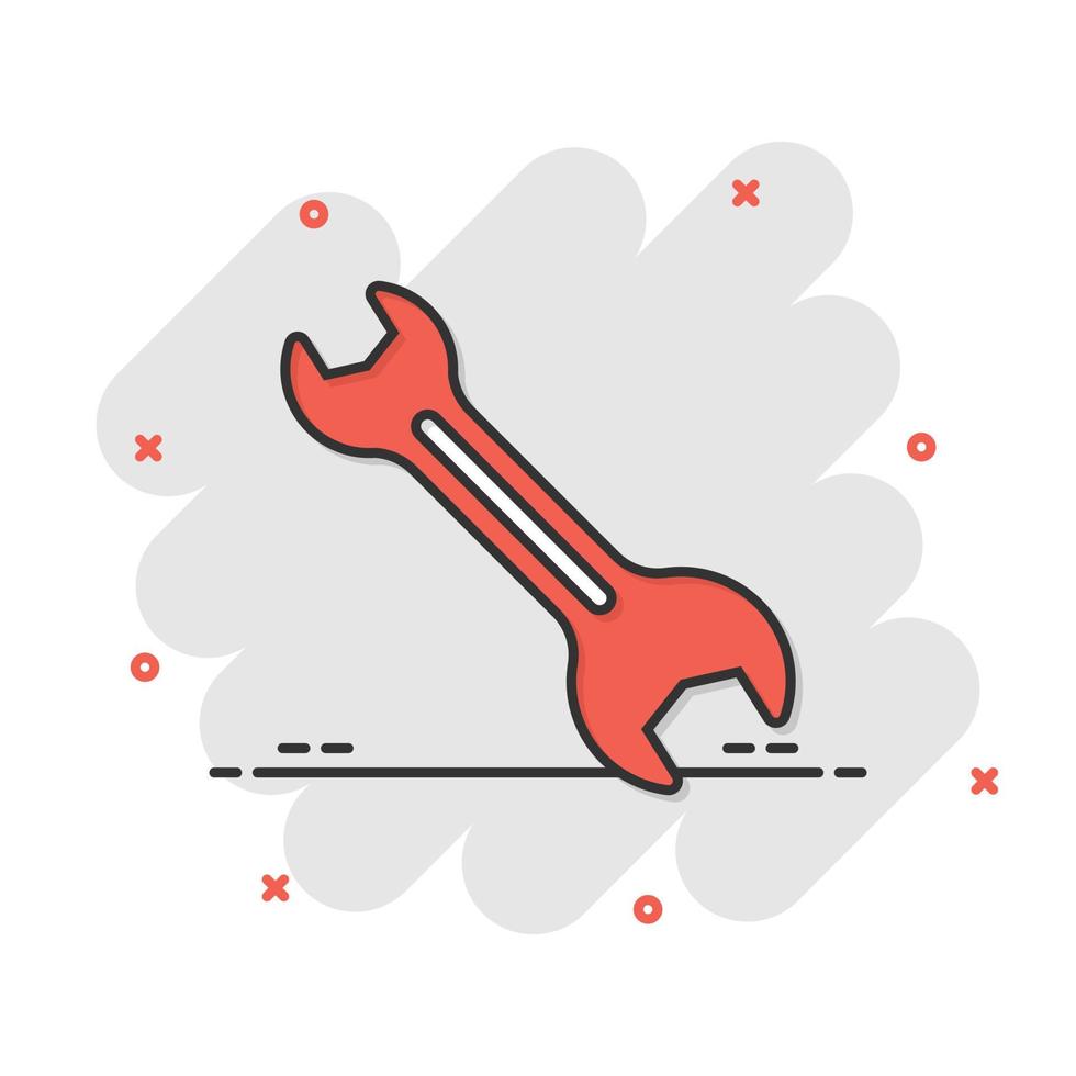 Wrench icon in flat style. Spanner key vector illustration on white isolated background. Repair equipment business concept.