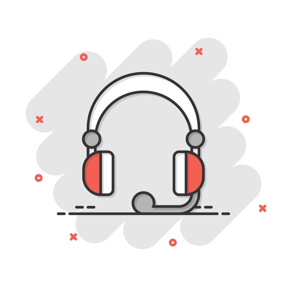 Helpdesk icon in comic style. Headphone cartoon vector illustration on white isolated background. Chat operator splash effect business concept.