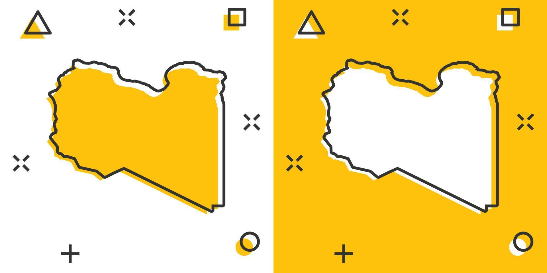 Vector cartoon Libya map icon in comic style. Libya sign illustration pictogram. Cartography map business splash effect concept.