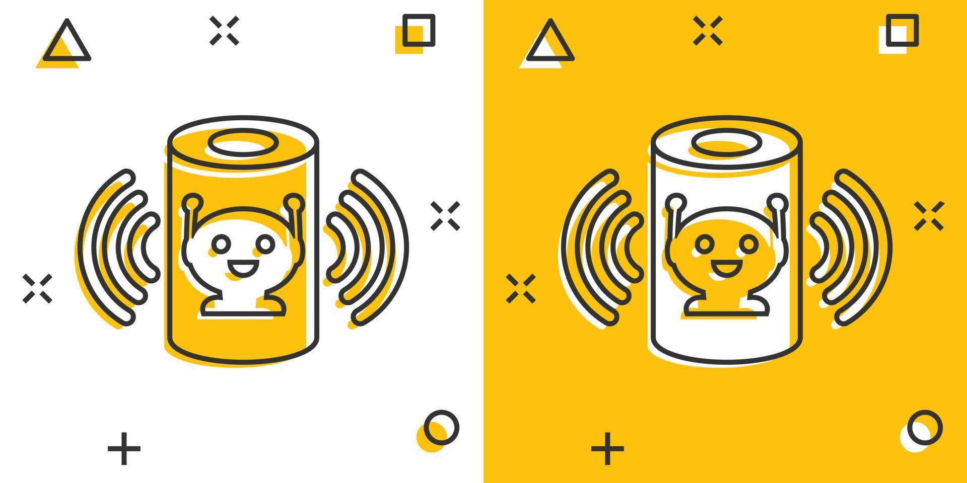 icono de asistente de voz en estilo cómico. ilustración de dibujos animados de vector de asistencia de hogar inteligente sobre fondo blanco aislado. efecto de salpicadura del concepto de negocio del centro de comando.