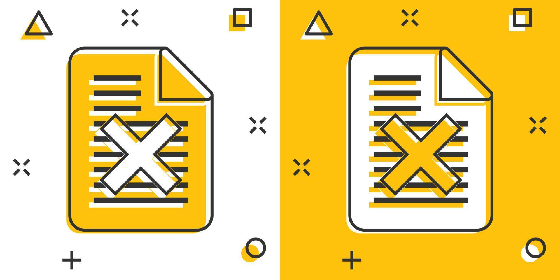 Document error icon in comic style. Broken report cartoon vector illustration on white isolated background. Damaged splash effect business concept.