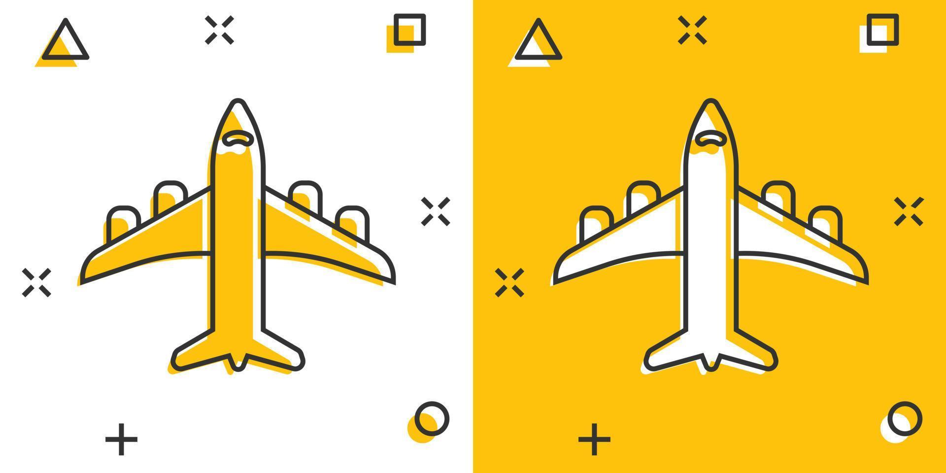 icono de avión en estilo cómico. ilustración de vector de dibujos animados de avión sobre fondo blanco aislado. concepto de negocio de efecto de salpicadura de avión de vuelo.