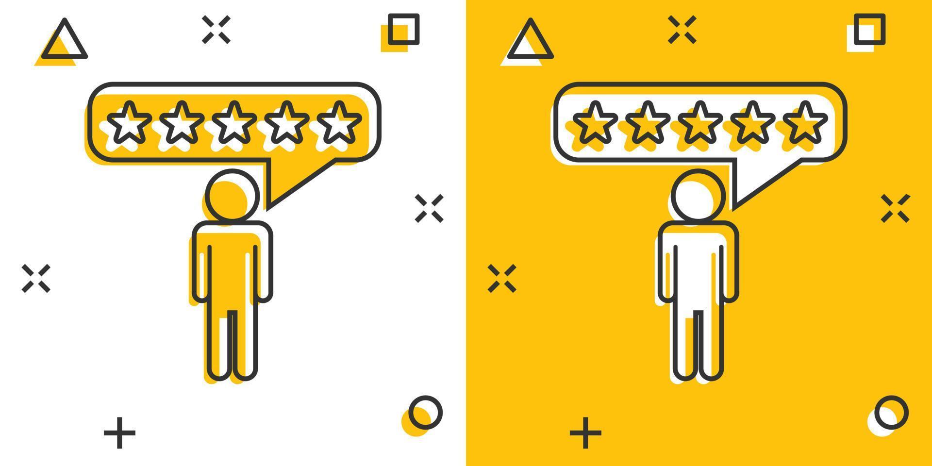 Vector cartoon customer reviews, user feedback icon in comic style. Rating sign illustration pictogram. Stars rating business splash effect concept.