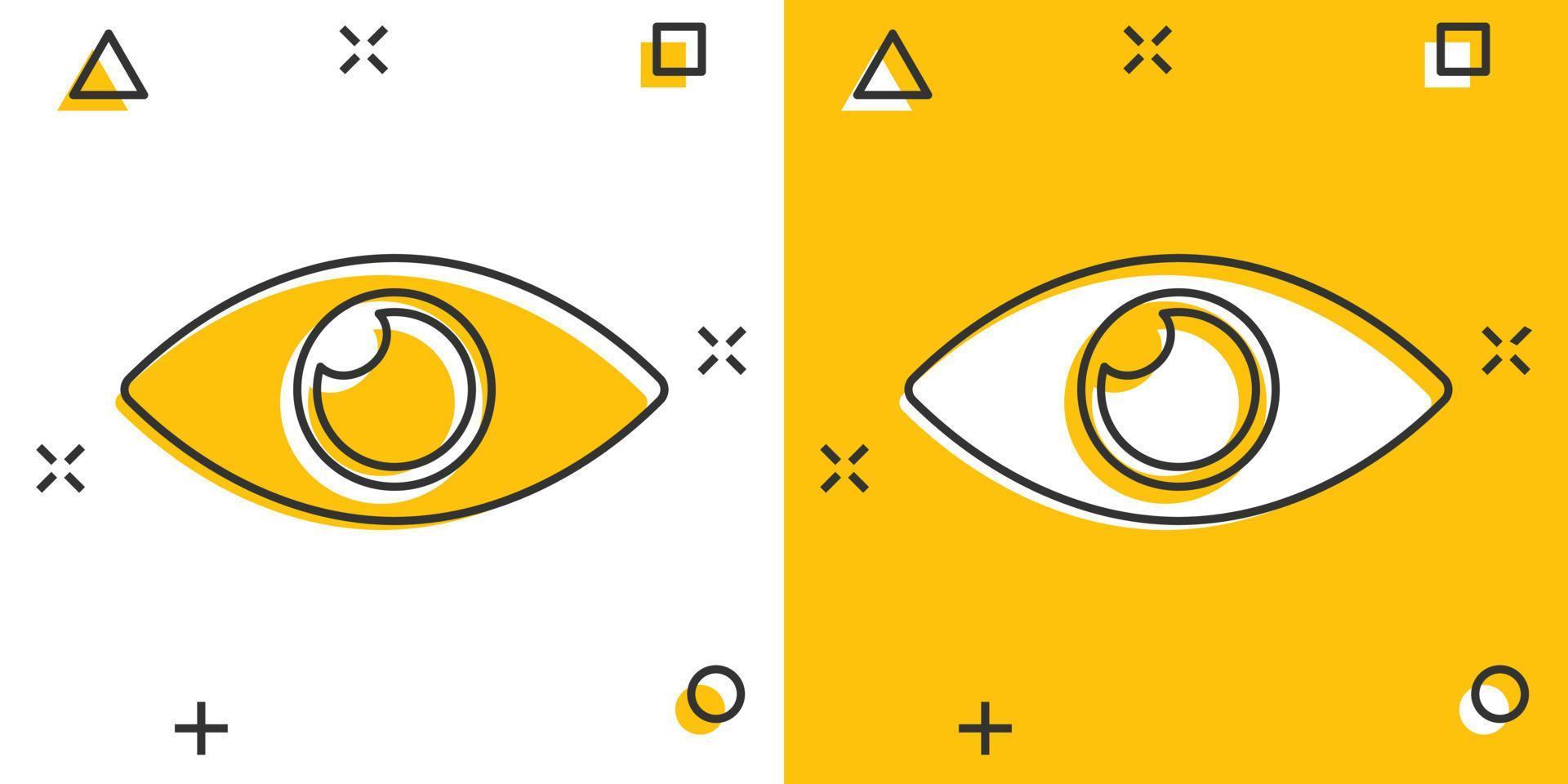 icono de ojo de dibujos animados de vector en estilo cómico. pictograma de ilustración de signo de mirada de globo ocular. concepto de efecto de salpicadura de negocio ocular.