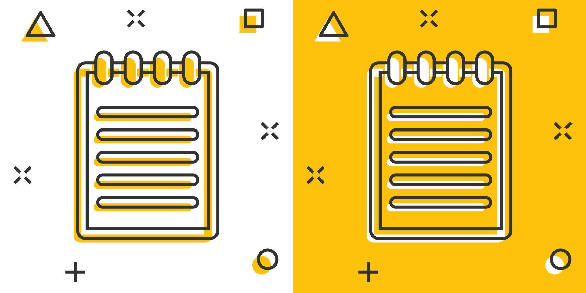 icono de documento de dibujos animados vectoriales en estilo cómico. pictograma de ilustración de signo de página de papel. tenga en cuenta el concepto de efecto de salpicadura empresarial. vector